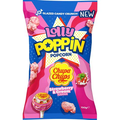 Poppin Popcorn Chupa Chups Strawberry And Cream Flavour 100g Woolworths