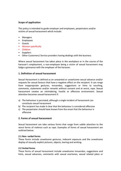Sexual Harassment Policy Example In Word And Pdf Formats Page 2 Of 5