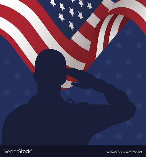 Soldier Saluting Silhouette With Usa Flag Vector Image