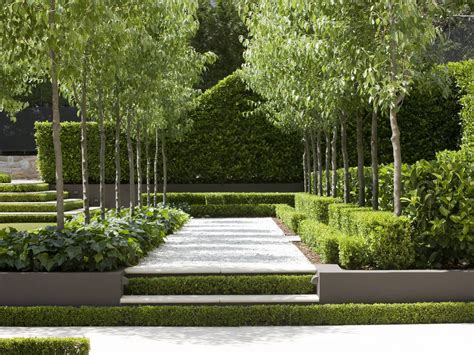 In This Contemporary Formal Garden Shaded By Pear Trees Simplicity