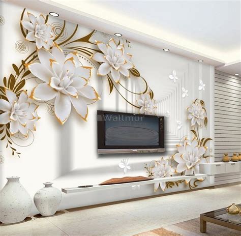 Lily Floral With Abstract Corridor Wallpaper Mural 3d Wallpaper