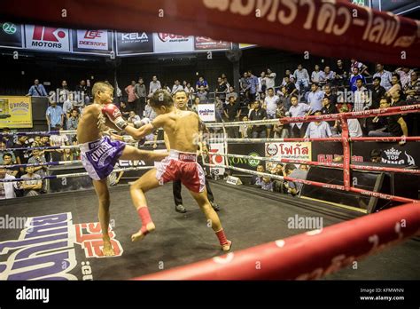 Hitting Boys Muay Thai Boxers Fighting Bangkok Thailand Stock Photo