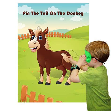 Pin The Tail On The Donkey Party Game With 30 Pcs Tails Large Donkey