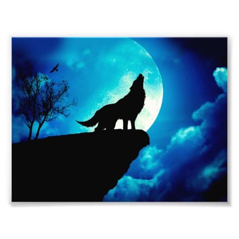 Wolf In Silhouette Howling To The Full Moon Photo Print Uk