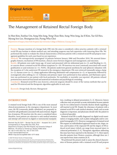 Pdf The Management Of Retained Rectal Foreign Body