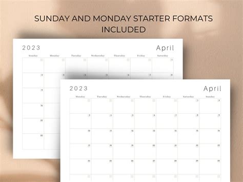 2023 Printable Minimalist Monthly Calendars Clean Look Etsy