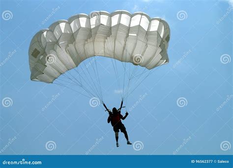 Parachutist With White Parachute On Parachuting Competition Editorial