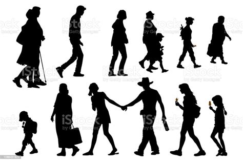 Vector Silhouettes Of People Walking Passersby Two Couples A