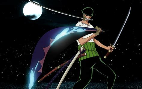 HD Wallpaper Roronoa Zoro One Piece Anime Babe Night Moon Swords Wallpaper Flare