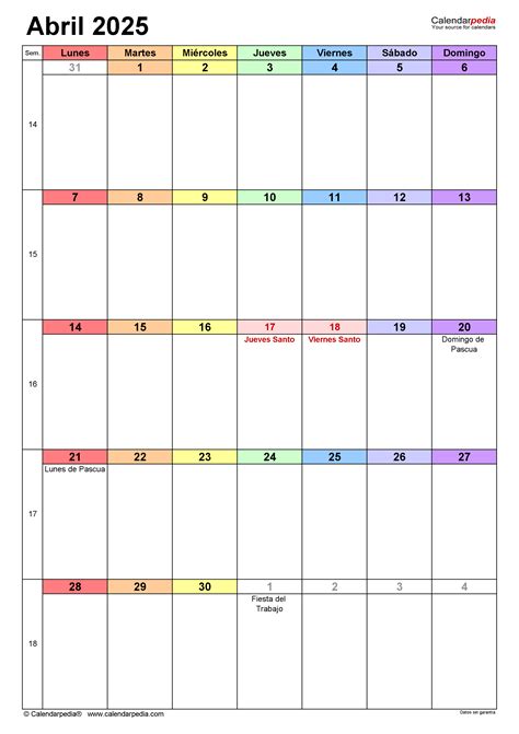 Calendario Abril 2025 En Word Excel Y Pdf Calendarpedia