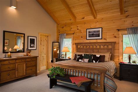 Master Bedroom With Exposed Heavy Timber Vaulted Ceiling