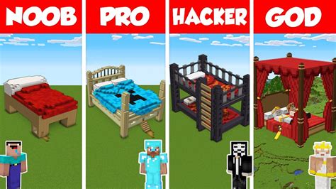 Minecraft Tnt Bed House Build Challenge Noob Vs Pro Vs Hacker Vs God