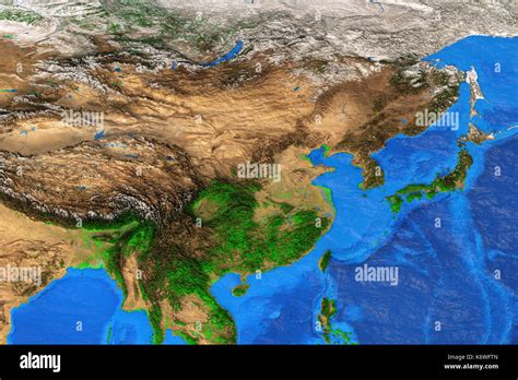 Mapa Físico De Asia Oriental Detallada Vista De Satélite De La Tierra