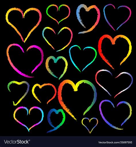 Colorful Chalk Heart Image On Black Background Vector Image