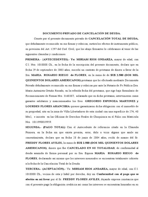 Documento Privado De Cancelación De Deuda Freddy Pdf Justicia
