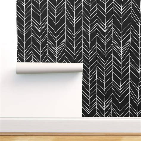 Peel And Stick Removable Wallpaper Chevron Herringbone Black White