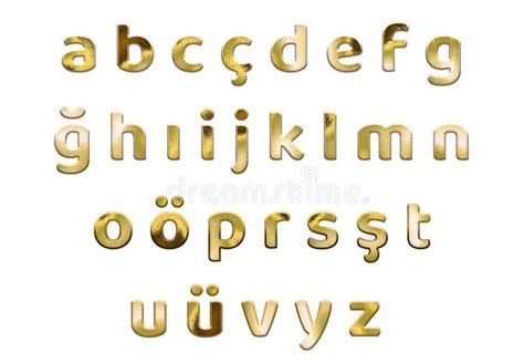 Golden Turkish Alphabet Lowercase Letters ABC Translation 3D Altın