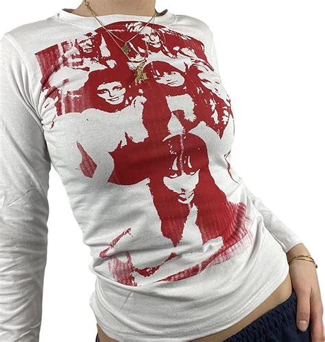 Womens Y2k Portrait Graphic Print T Shirt Long Sleeve Tops Tie Dye