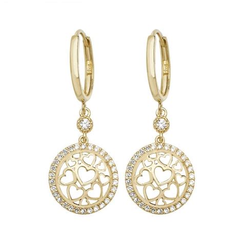 9ct Gold Hoop Earrings With Circle Cubic Zirconia Drops