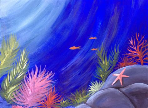 Allow yourself to be captivated by gleaming splashes of gold under the sea, swirls of airy seafoam green and blends of mysterious aegean blue with this modern piece. Under The Sea | Painting, Sea art, Art painting