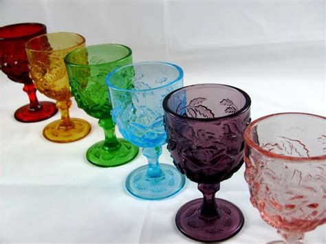 6 Vintage Indiana Glass Water Goblets Rose And By Niknaknook