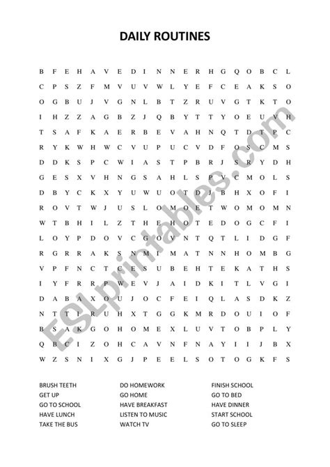 Word Search Daily Routines Esl Worksheet By Nechvatalova