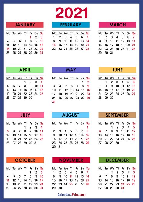 2021 Calendar Printable With Holidays Usa 2021 Printable Calendars