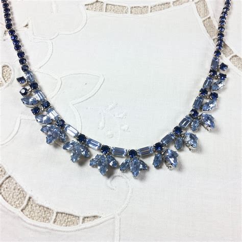 Vintage Signed Weiss Two Tone Blue Rhinestone Necklace Etsy Blue