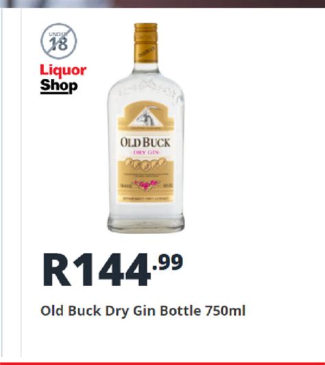 Old Buck Dry Gin Bottle 750ml Offer At Shoprite Liquor