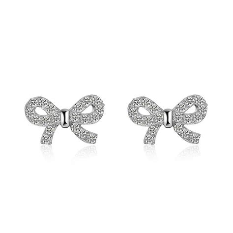 Unique Bow Earring Sterling Silver Sparkling Clear Cz Bow Knot