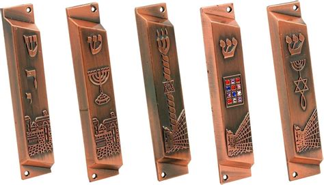 Set Of 5 Red Bonze Grafted In Messianic Mezuzah From
