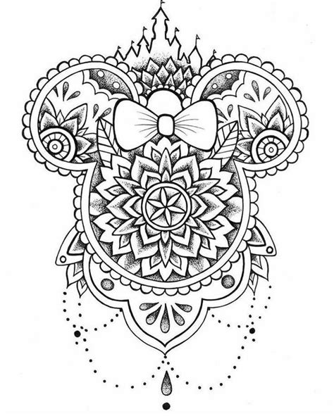 Minnie Mouse Black And White Sketch Mandala Back Tattoo White