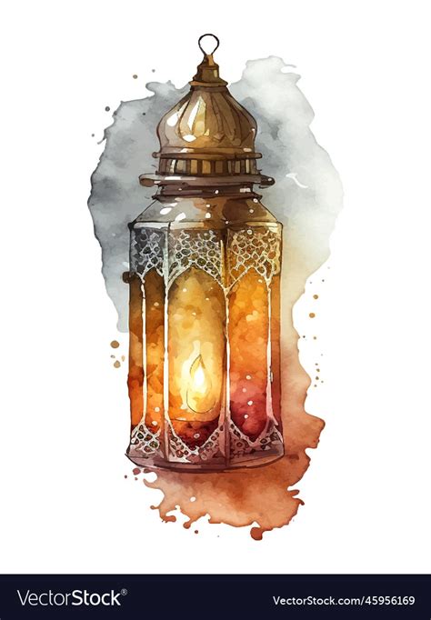 Ramadan Kareem Islamic Lantern Watercolor Vector Image