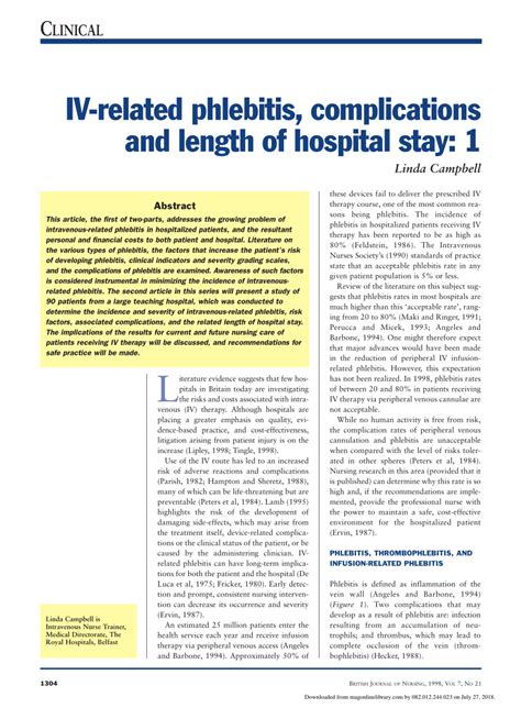 Pdf Iv Related Phlebitis Complications And Length Of Hospital Stay 1