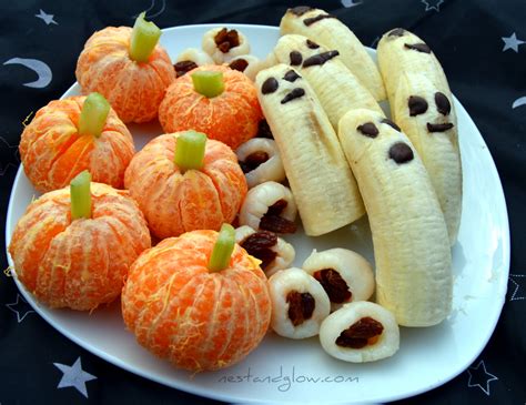Healthy Halloween Treats Lychee Eyeballs Banana Ghosts And Clementine Pumpkins Nest And Glow