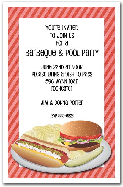 hamburger hot dog  chips invitations barbeque invitations