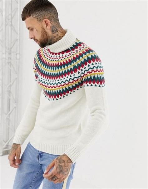 Mens Fairisle Jumper In White ⋆ Asos Christmas Jumpers And Knits