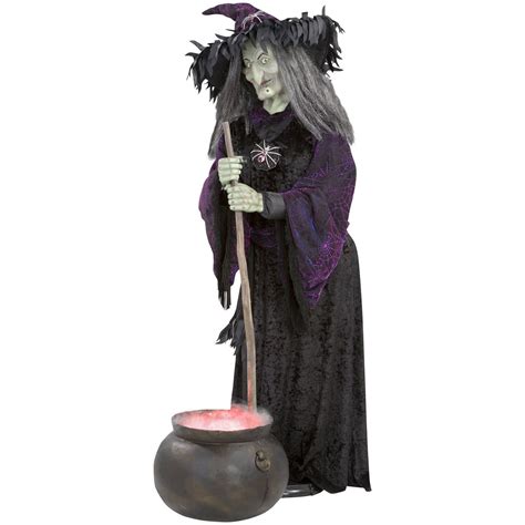 Lifesize Animated Halloween Witch W Bubbling Cauldron The Green Head