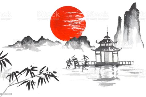 Japanese art prints japanese artwork japanese painting japan illustration arte sharpie monte fuji japanese woodcut hokusai japanese landscape. Japan Traditional Japanese Painting Sumie Art Sun Mountain ...