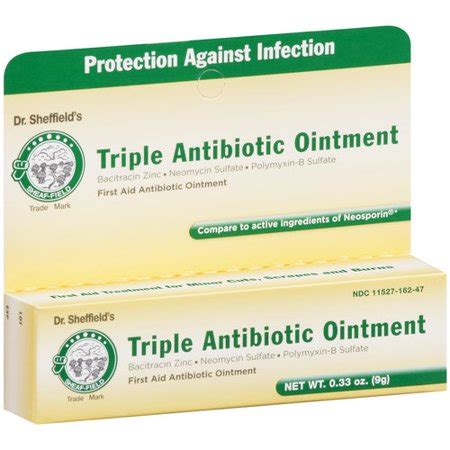 Vitamin ointments or other petrolatum based ointments will not reduce the risk of infection and is not recommended. 732953069031 UPC - Triple Antibiotic Ointment Sheffield ...