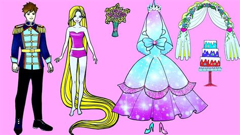 Paper Dolls Dress Up Wedding Princess Rapunzel Dresses Handmade Quiet Book Barbie Story