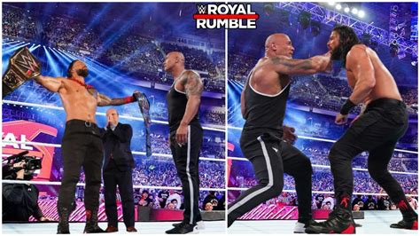 The Rock Returns And Attacks Roman Reigns At Royal Rumble 2023 Youtube