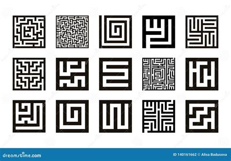 Labyrinth Symbol Collection Maze Icon Set Vector Stock Vector
