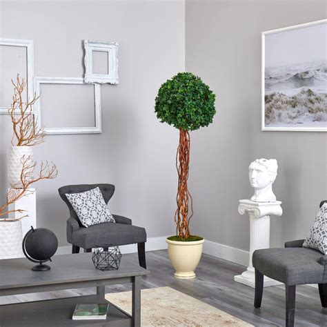 70” English Ivy Single Ball Artificial Topiary Tree In Decorative Urn