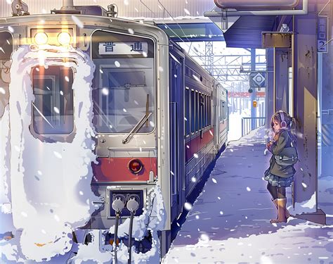 Anime Train Station Train Landscape Hd Wallpaper
