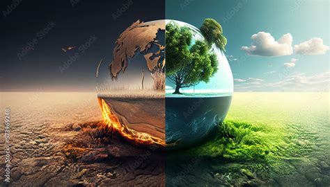 Global Warming Vs Climate Change Planet Earth Ecology Concept Global