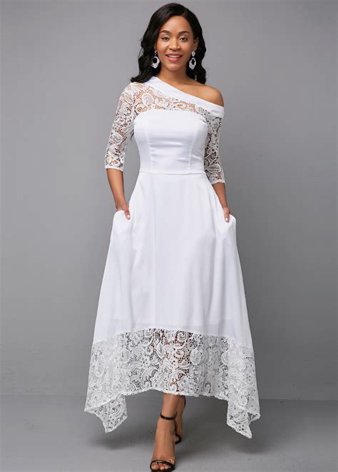 Lace Panel White Three Quarter Sleeve Dress In 2020 Three Quarter Sleeve Dresses Fashion