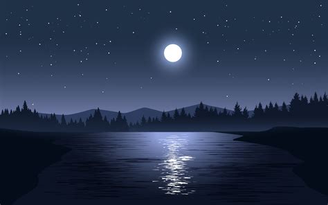 Moonlight Reflecting On Lake Landscape Vector Art At Vecteezy