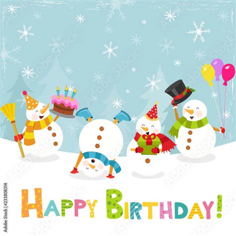 Winter Birthday Card With Snowmen Stock Vector Adobe Stock