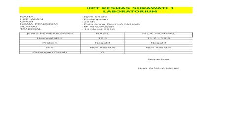 Form Hasil Pemeriksaan Laboratorium Pdf Document